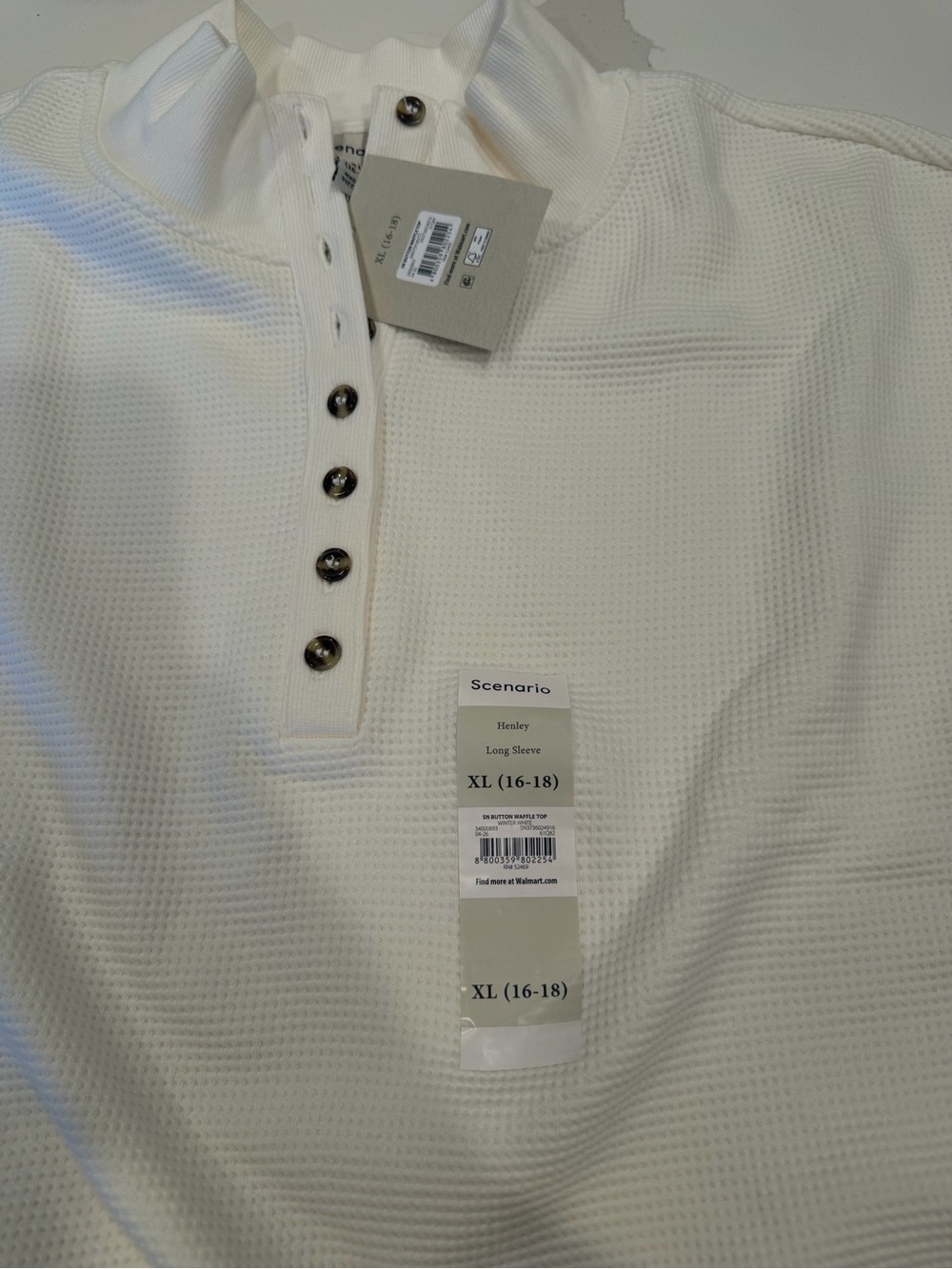 Womens White Henley Long Sleeve Shirt - XL